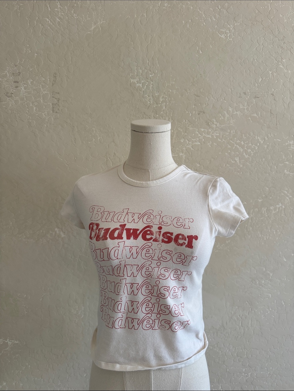Budweiser White Short Sleeve Tee with Red Logo Stack